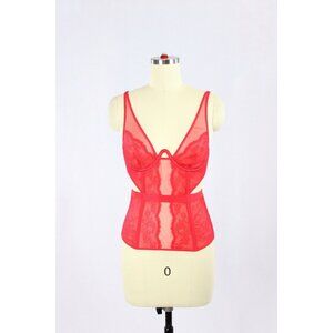 VICTORIA'S SECRET Red Mesh Lace Plunge Bustier Top, Size XS